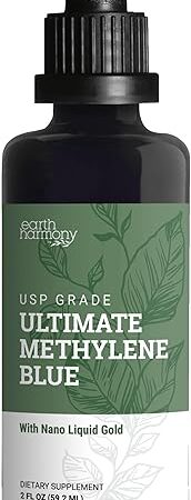 Earth Harmony Methylene Blue 1% Pharmaceutical Grade Supplement with Dropper, Includes Nano Liquid Gold, Methylene Blue USP Grade, No Formaldehyde (2 Oz)