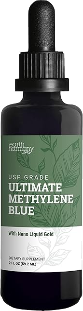 Earth Harmony Methylene Blue 1% Pharmaceutical Grade Supplement with Dropper, Includes Nano Liquid Gold, Methylene Blue USP Grade, No Formaldehyde (2 Oz)