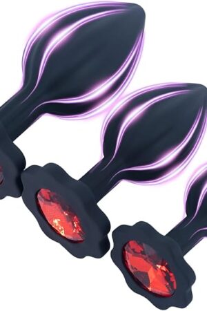 Anal Sex Trainer 3Pcs Set Silicone Butt Toys Anal Trainer Jewel Butt Plug Kit S&M Anal Sex Toys Kit for Starter Beginner Men Women Couples, Black
