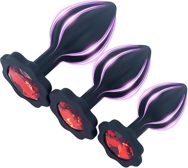 Anal Sex Trainer 3Pcs Set Silicone Butt Toys Anal Trainer Jewel Butt Plug Kit S&M Anal Sex Toys Kit for Starter Beginner Men Women Couples, Black