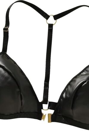 Women's PU Leather Bra Wireless Front Closure Punk Rave Lingerie Bralettes