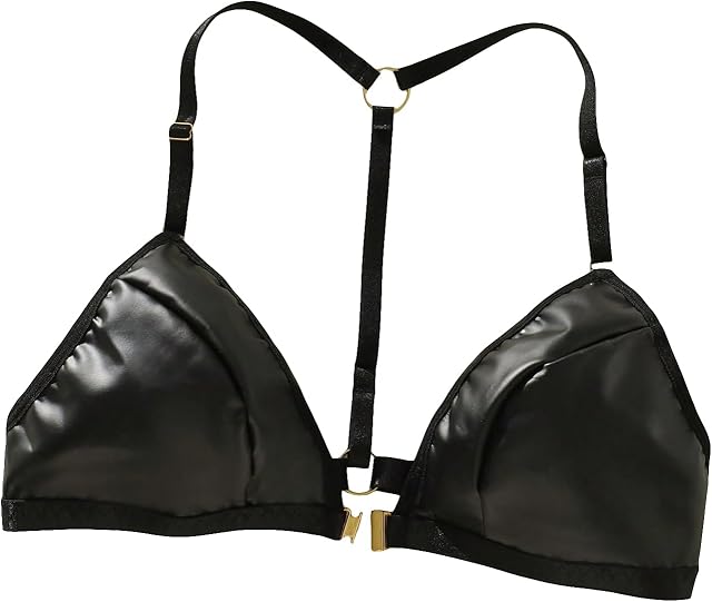 Women's PU Leather Bra Wireless Front Closure Punk Rave Lingerie Bralettes
