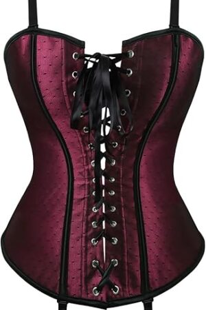 Corset Tops for Women Bustier Red Satin Lace Up Vintage Gothic Sexy Overbust Body Shapewear Waist Trainer