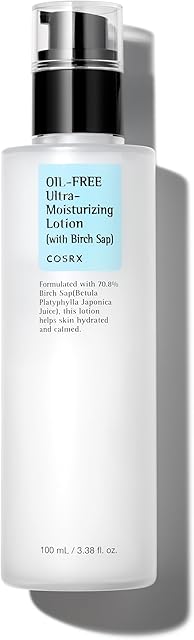 COSRX Oil Free Lotion with Birch Sap, Daily Acne Facial Moisturizer, Hydrating Moisturizer for All Skin Types, Korean Skin Care, Paraben free, 338 floz / 100ml