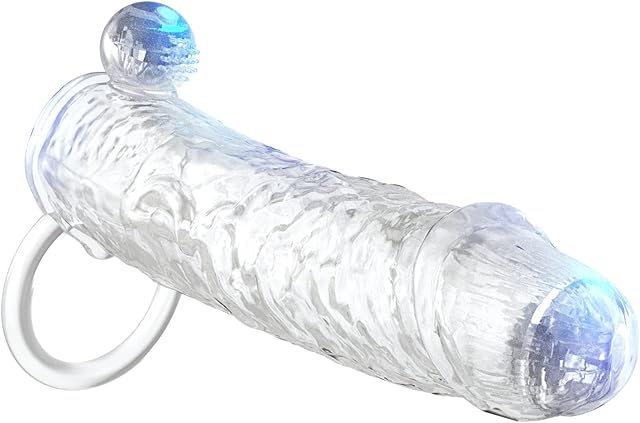 Vibrating Penis Extender Sleeve with 10 Vibration Modes, Penis Sleeve Vibratior Penis Enlarger Device with Penis Ring, Male Penis Extension Sleeve for Sex, Adult Sex Toys (Transparent)