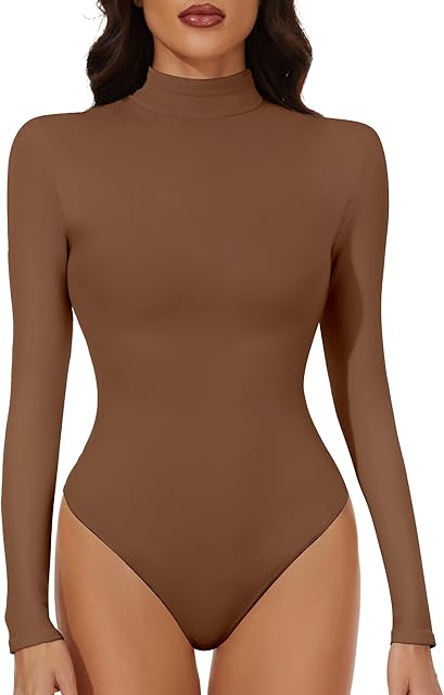 Women's Long Sleeve Mock Turtle Neck Bodysuits Tops Going Out Body Suits for Women Fashion Basic Leotards Jumpsuit