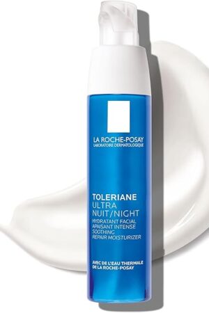 La Roche-Posay Toleriane Dermallergo Night Cream for Face, Intense Soothing Moisturizer with Vitamin E, Allergy Tested, for Sensitive Skin, Formerly Toleriane Ultra Night