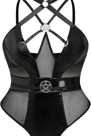 Women's Plus Size Mesh Sexy Lingerie Grunge Punk Party Cutout Teddy Bodysuit Nightwear