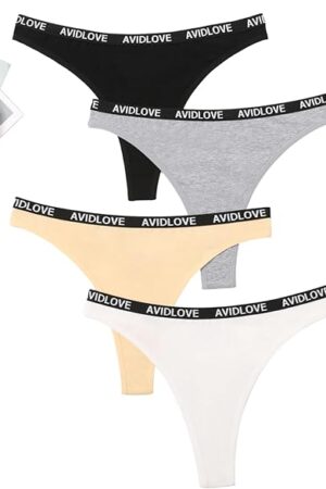 Womens Thongs Breathable Cotton Underwear Stretchy Panties Low Rise Thong Bikini