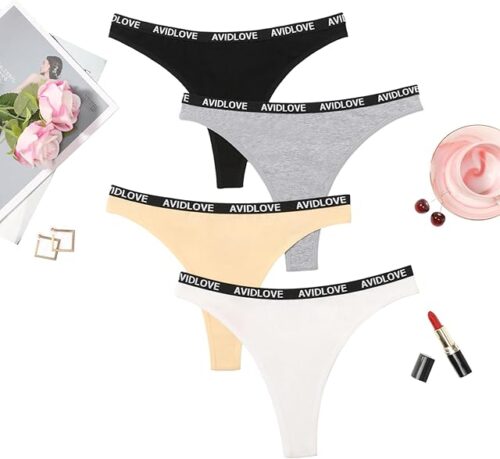 Womens Thongs Breathable Cotton Underwear Stretchy Panties Low Rise Thong Bikini