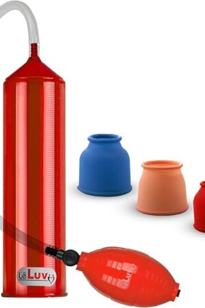 2.25"x9" EasyOp Good Bgrip Red Ball Grip with Clear Graduated Cylinder/Clear Collapse-Resistant Hose Penis Pump with 3 Silicone Sleeves One of Each