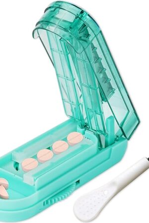 Johnbee Pill Cutter Splitter for Small and Tiny Pills, Larger Pills Adjustable Pill Splitter Accurately Cuts Multiple Pills at Once Sharp Blade with Safety Guard Non-Slip Silicone Edge (Lake Blue)