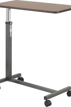 Drive Medical 13067 Non Tilt Top Overbed Table with Wheels and Secure Height Adjustment,Tray Table for Hospital or Home Use, Bedside Rolling Overbed Table, Silver Vein