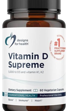 Designs for Health Vitamin D Supreme - Vitamin D 5000 IU with 2000mcg Vitamin K as MK4 for Bone Health, Heart Health & Immune Support - Vitamin D3 Enhanced with GG Supplement (60 Capsules)
