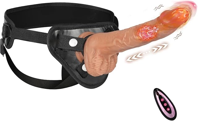 Harness Strap On Vibrating Realistic Dildo, 8? Silicone Dildo with 9 Thrusting Rotating Mode & Heating Mode, Wearable Vibrator Anal G Spot Stimulator Sex Toy for Lesbian Women Men