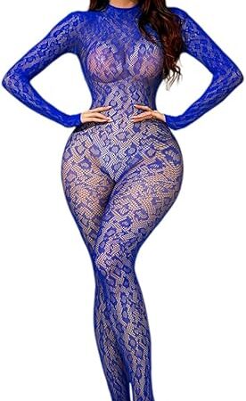 Women Sexy Fishnet Bodysuit, Lace Leopard Jumpsuit Full Body Stockings Mesh Lingerie, One Piece Party Festival Rave Outfits