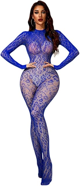 Women Sexy Fishnet Bodysuit, Lace Leopard Jumpsuit Full Body Stockings Mesh Lingerie, One Piece Party Festival Rave Outfits