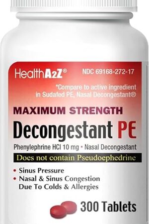 HealthA2Z? Decongestant PE | Phenylephrine HCl 10 mg | Maximum Strength | Nasal & Sinus Congestion Relief Due to Cold & Allergies (300 Count (Pack of 1))