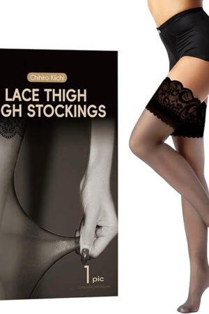 Black Matte Lace Top Thigh High Stockings - Exquisite Slimming Small Size for Women