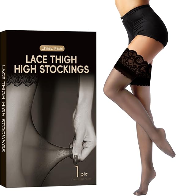 Black Matte Lace Top Thigh High Stockings - Exquisite Slimming Small Size for Women
