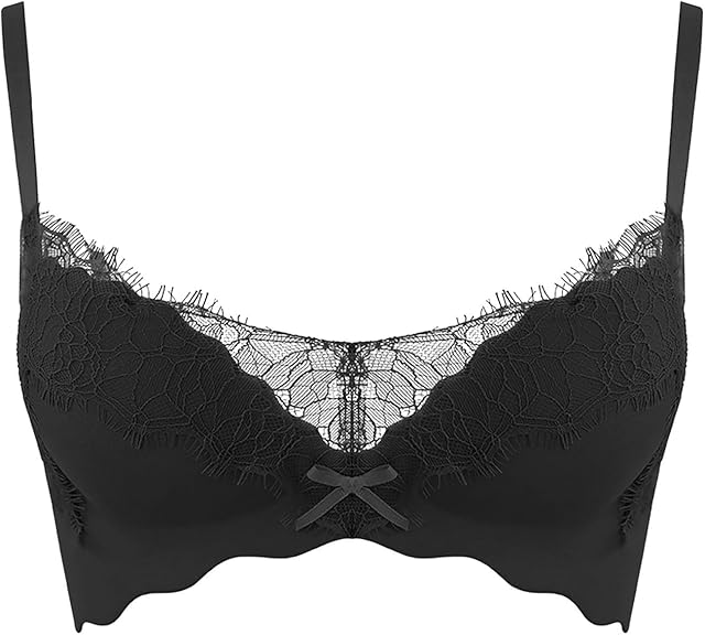 Lace Bras for Women Sheer Balconette Underwire Unlined Everyday Bras Bow Lingerie Sexy Solid Cute Gather Bralettes
