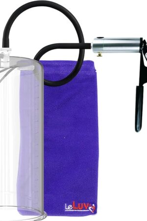 LeLuv Penis Pump Ultima - Silver & Black Rubber Grips with Premium Silicone Hose - 12" x 5.00" Untapered Round Flanged Cylinder