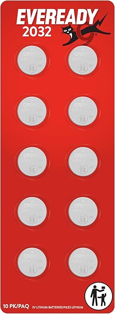 Eveready CR2032 Lithium 3V Coin Battery 10 Pack, Batteries for Watches, AirTags, Key Fobs, Small Electronics