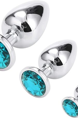 Anal Butt Plug, Greenpinecone Small + Medium + Big Set Fetish Safety Metal Anal Butt Plug Anal Plug Hook with Crystal Diamond Beginner 27mm-33mm-41mm Anal Stimulation Toy for Unisex Masturbation