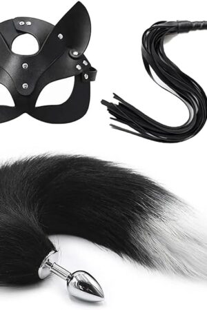 Anal Plug Tail Fox Set for Women Anal Sex Toys Butt Plug Tail Sexy Plush Ear with Nipple Clamps Bullet Vibrator for Couples Toys(3Pcs)