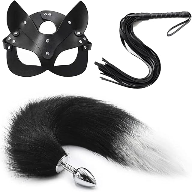Anal Plug Tail Fox Set for Women Anal Sex Toys Butt Plug Tail Sexy Plush Ear with Nipple Clamps Bullet Vibrator for Couples Toys(3Pcs)