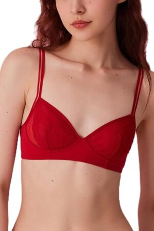 Womens Lace Bralette, Wireless See Through Triangle Bras for AA-BCup