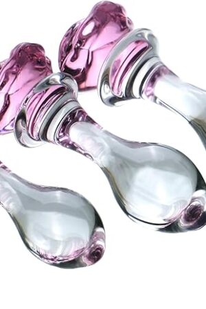 3Pcs Crystal Rose Glass Butt Plug Set, Small Medium Big Anal Plug Kit Anus Training Masturbation Pink Anal Butt Expander Sex Slave Adult Sex Toy for Men Women Gay
