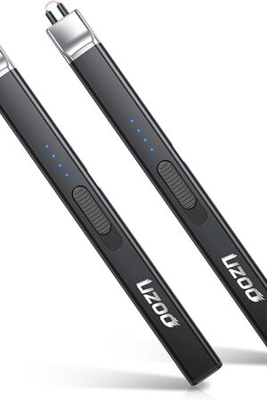 2 PCS Long Lighter, Candle Lighters Electric Lighter, Rechargeable Arc with LED Display, Lighters for Candle Aromatherapy Camping BBQ Gas Stoves-Deep Black