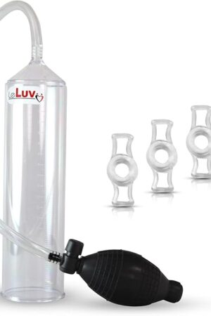2.25" x 9" Good EasyOp Black Bgrip Penis Pump Ball Grip with Clear Graduated Cylinder/Clear Collapse-Resistant Hose + 4X .44" Constriction Rings