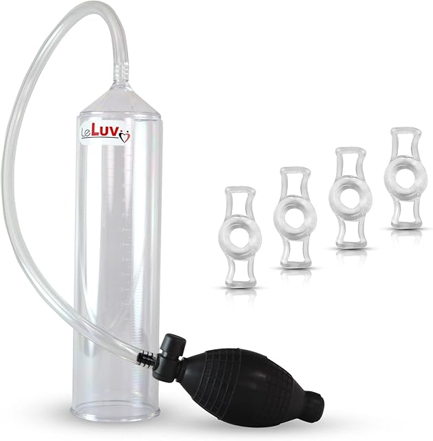 2.25" x 9" Good EasyOp Black Bgrip Penis Pump Ball Grip with Clear Graduated Cylinder/Clear Collapse-Resistant Hose + 4X .44" Constriction Rings