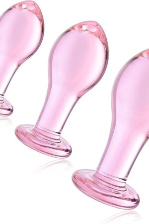 3Pcs Set Pink Crystal Anal Butt Plug Small + Medium + Big Set Glass Anal Plug Sex Toys Anal Masturbation Butt Expander Anal Trainer Sex Wand for Women Men Couples Lover Stimulation Butt Toys