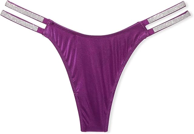 Double Shine Strap Smooth Thong Panty Color Purple Size Small New