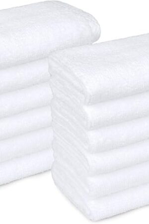 Amazon Basics Cotton Washcloths, Quick-Dry, 12" x 12", 12-Pack, White