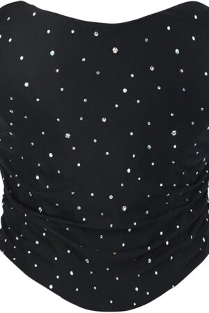 Women Black Corset Tops Satin Summer Going Out Strapless Bustier Crop Top for Party,Gothic,Halloween Costumes