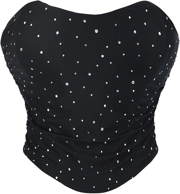 Women Black Corset Tops Satin Summer Going Out Strapless Bustier Crop Top for Party,Gothic,Halloween Costumes