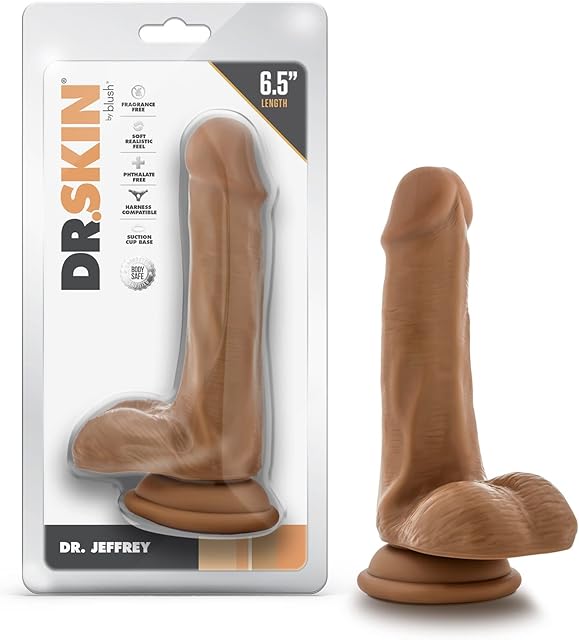 Blush Novelties Dr Skin Realistic 65 Inch Long 125 Inch Thick Dildo with Suction Cup Base & Balls Realistic Dildo Soft Real Feel Female Sex Toy Dildo for Beginners Women Men Couples Adult Sex Toy