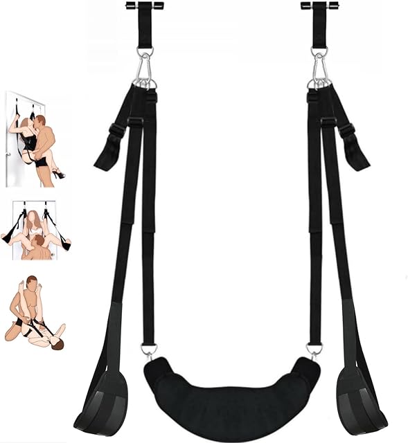 BDSM Sex Swing Bondage Thigh Restraints, 2 in 1 Door Sex Swings & Thigh Sling with Adjustable Straps, Hanging Door Sex Slings Soft Plush Sex Furniture Kinky Adult Sex Toys for Men Women Couples