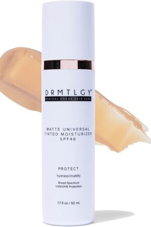 DRMTLGY Matte Tinted Moisturizer SPF 46 ? Anti-Aging Face Sunscreen & Lightweight Makeup with Broad Spectrum UV Protection ? Hydrating Skin Care & Face Moisturizer ? FSA HSA Eligible (17 oz)
