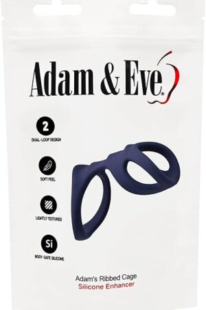 Adam & Eve Adam's Ribbed Cage Silicone Enhancer, Dual Loop Cock Ring with Stimulating Ribs, Boosts Firmness, Enhances Endurance, Stretchable Silicone for Couples, Heightens Partner?s Pleasure