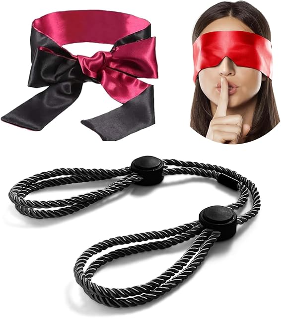 BDSM Bondage Sex Toys Restraints Set, Couples Sex Toy Handcuffs Adjustable Sex Cuffs Sex Restraints Straps 1PCS & Blindfold Bondage Eye Mask Satin Mask,BDSM Kit Sex Games Sex Toys for Women Couples