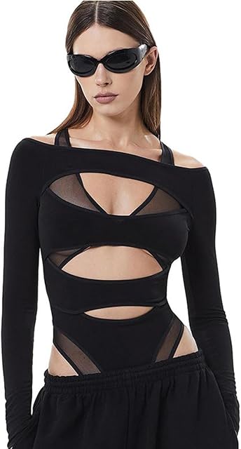 Women's Sexy Babydolls Lingerie Thong Underwear Bodysuit Long Sleeve Hollow Out Shapewear Fashion Jumpsuit