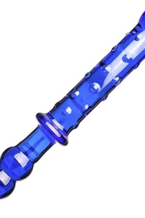 Crystal Glass Pleasure Wand Dildo Penis - AKStore - Blue Glass Dotted Double Head Design Personal Massager Anal Sex Toy (Blue)