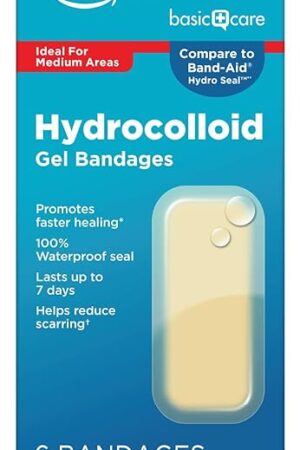 Amazon Basic Care Advanced Fast Healing Hydrocolloid Gel Bandages, Large, 6 ct