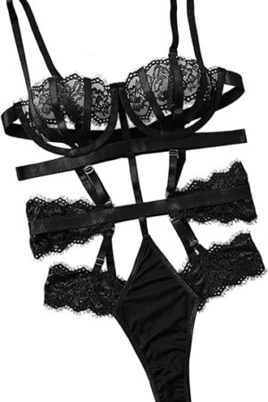 Women One Piece Lingerie Sexy Lace Harness Lingerie Bodysuit Crotch Babydoll Teddy Underwear