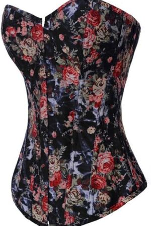 Womens Vintage Floral Denim Overbust Corset Bustier Top